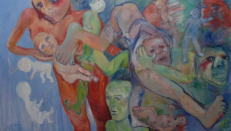 <em>Carry & Care</em> (diptych). 2003, oil, 203x356cm.