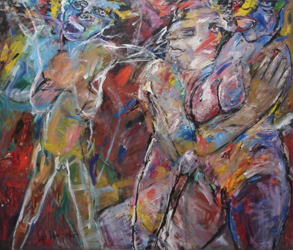 <em>Stagefright</em>. 1984, acrylic, collage, 206x235cm.