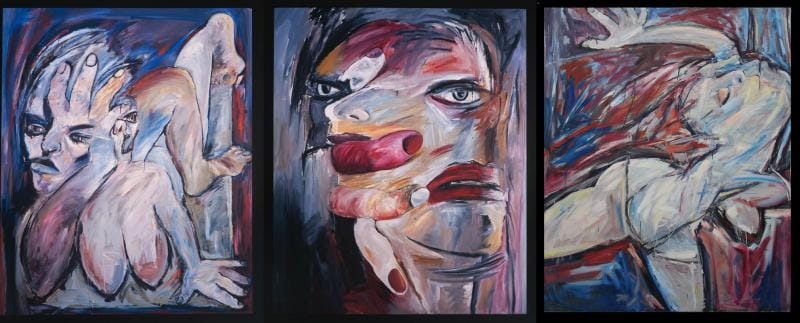 <em>She is She</em>; <em>Grip</em>; <em>Goodbye</em>.<br/><em>The Divided Self</em> (triptych). 1985, oil, 183x456cm.